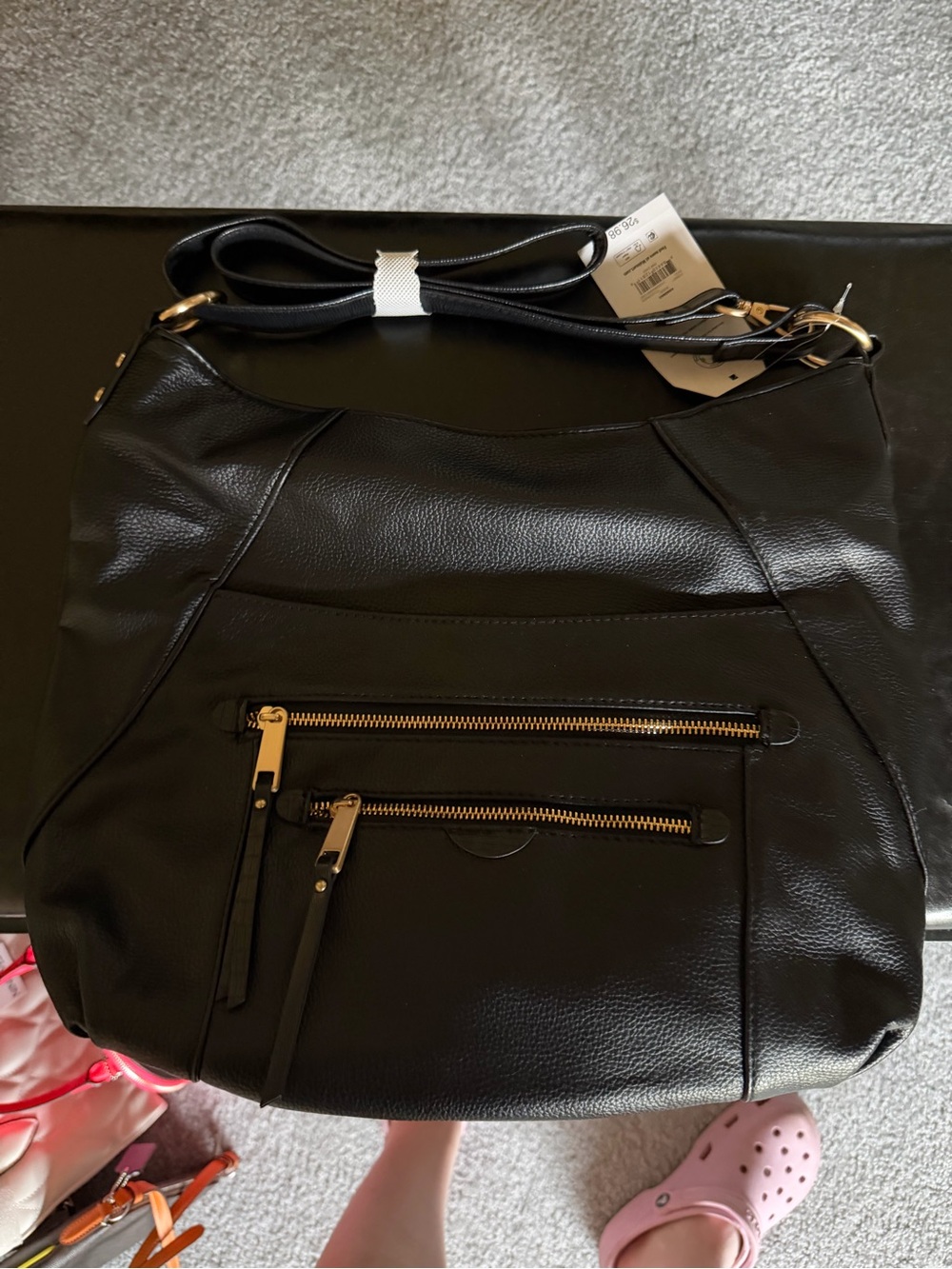 Time and Tru Black Shoulder Bag with Gold Hardware
